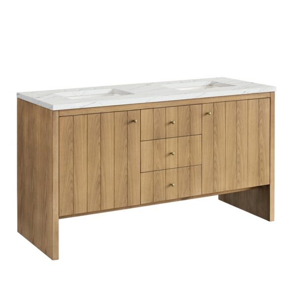 James Martin 435-V60D-LNO-3ENC Hudson 60 Inch Light Natural Oak Double Sink Vanity with 3 cm Ethereal Noctis Top