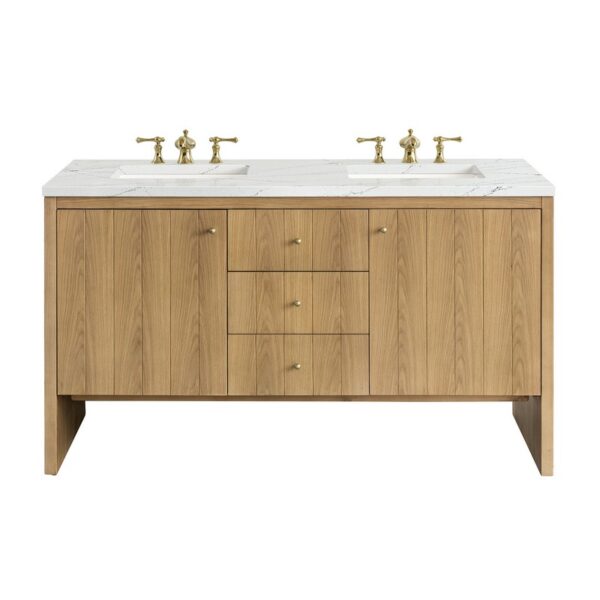 James Martin 435-V60D-LNO-3ENC Hudson 60 Inch Light Natural Oak Double Sink Vanity with 3 cm Ethereal Noctis Top