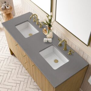 James Martin 435-V60D-LNO-3GEX Hudson 60 Inch Light Natural Oak Double Sink Vanity with 3 cm Grey Expo Top