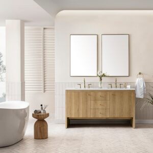 James Martin 435-V60D-LNO-3WZ Hudson 60 Inch Double Vanity in Light Natural Oak with 3cm White Zeus Top