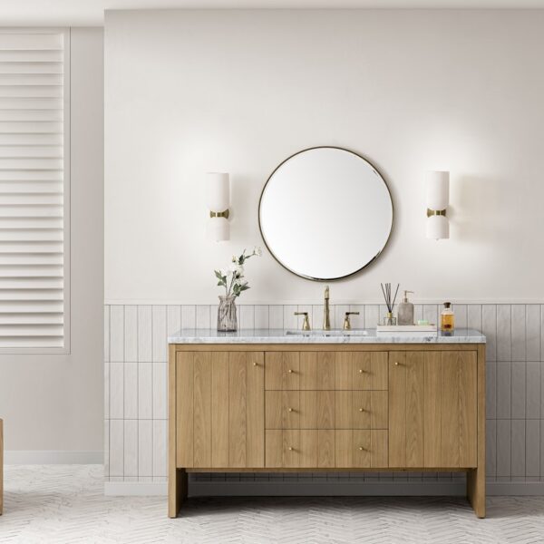 James Martin 435-V60S-LNO-3AF Hudson 60 Inch Light Natural Oak Single Sink Vanity with 3 cm Arctic Fall Top