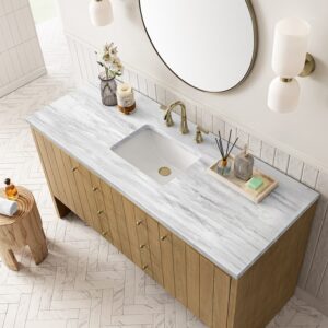 James Martin 435-V60S-LNO-3AF Hudson 60 Inch Light Natural Oak Single Sink Vanity with 3 cm Arctic Fall Top