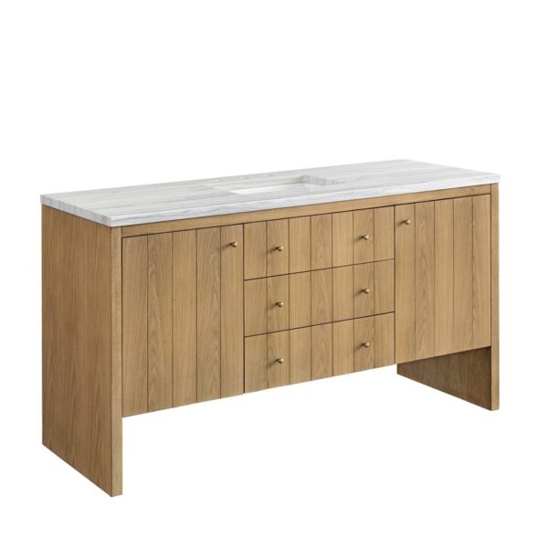 James Martin 435-V60S-LNO-3AF Hudson 60 Inch Light Natural Oak Single Sink Vanity with 3 cm Arctic Fall Top