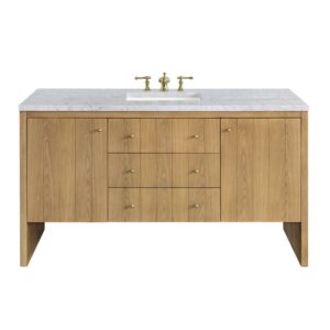 James Martin 435-V60S-LNO-3CAR Hudson 60 Inch Light Natural Oak Single Sink Vanity with 3 cm Carrara Marble Top