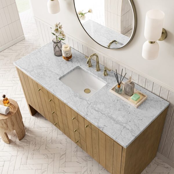 James Martin 435-V60S-LNO-3CAR Hudson 60 Inch Light Natural Oak Single Sink Vanity with 3 cm Carrara Marble Top