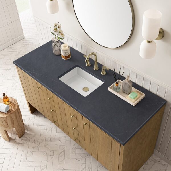 James Martin 435-V60S-LNO-3CSP Hudson 60 Inch Light Natural Oak Single Sink Vanity with 3 cm Charcoal Soapstone Top