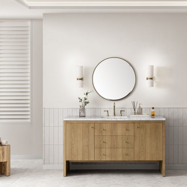 James Martin 435-V60S-LNO-3EJP Hudson 60 Inch Light Natural Oak Single Sink Vanity with 3 cm Eternal Jasmine Pearl Top