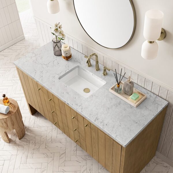 James Martin 435-V60S-LNO-3EJP Hudson 60 Inch Light Natural Oak Single Sink Vanity with 3 cm Eternal Jasmine Pearl Top