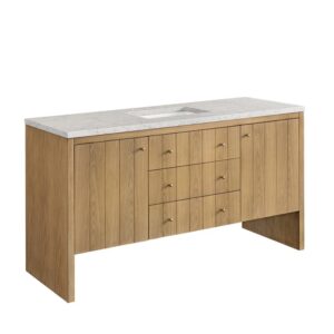 James Martin 435-V60S-LNO-3EJP Hudson 60 Inch Light Natural Oak Single Sink Vanity with 3 cm Eternal Jasmine Pearl Top