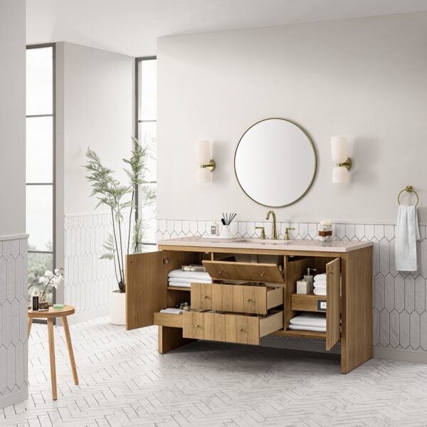 James Martin 435-V60S-LNO-3EMR Hudson 60 Inch Light Natural Oak Single Sink Vanity with 3 cm Eternal Marfil Top