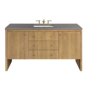 James Martin 435-V60S-LNO-3GEX Hudson 60 Inch Light Natural Oak Single Sink Vanity with 3 cm Grey Expo Top