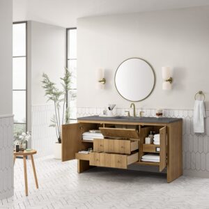 James Martin 435-V60S-LNO-3GEX Hudson 60 Inch Light Natural Oak Single Sink Vanity with 3 cm Grey Expo Top