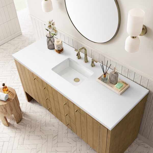 James Martin 435-V60S-LNO-3WZ Hudson 60 Inch Single Vanity in Light Natural Oak with 3cm White Zeus Top