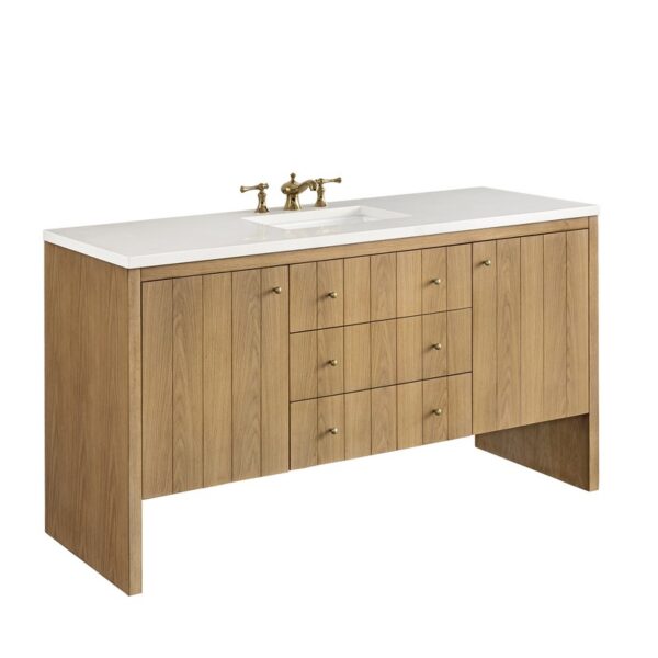 James Martin 435-V60S-LNO-3WZ Hudson 60 Inch Single Vanity in Light Natural Oak with 3cm White Zeus Top