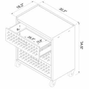 Manhattan Comfort Fortress Textured Metal 31.5" Garage Mobile Chest with 3 Full Extension Drawers in Grey