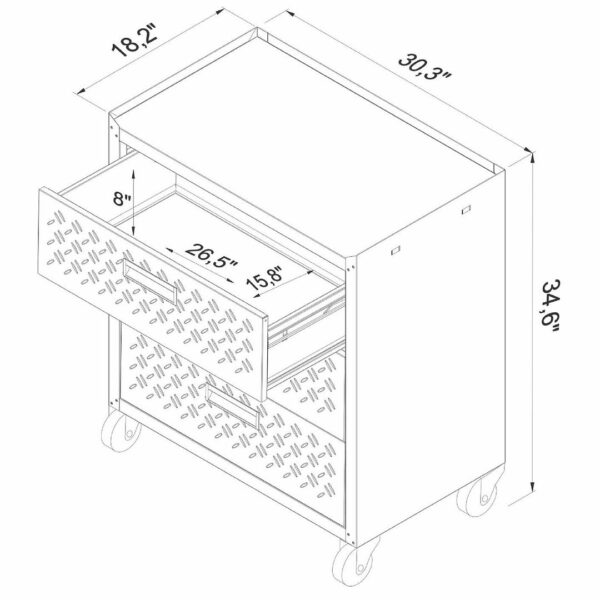 Manhattan Comfort Fortress Textured Metal 31.5" Garage Mobile Chest with 3 Full Extension Drawers in Grey