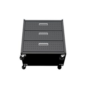 Manhattan Comfort Fortress Textured Metal 31.5" Garage Mobile Chest with 3 Full Extension Drawers in Charcoal Grey