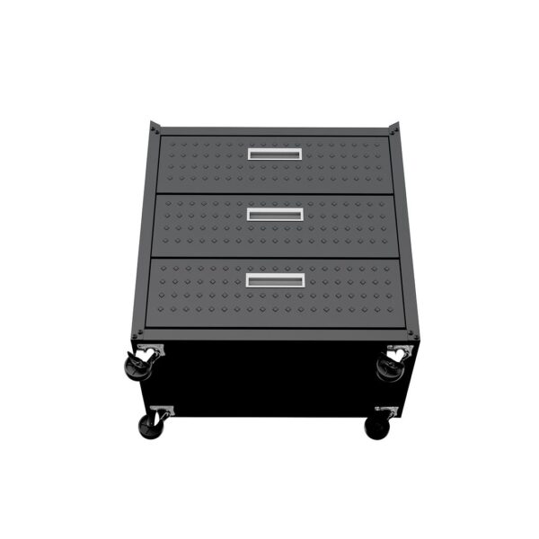 Manhattan Comfort Fortress Textured Metal 31.5" Garage Mobile Chest with 3 Full Extension Drawers in Charcoal Grey