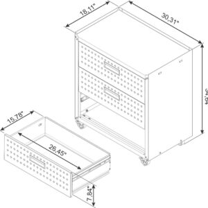 Manhattan Comfort Fortress Textured Metal 31.5" Garage Mobile Chest with 3 Full Extension Drawers in White