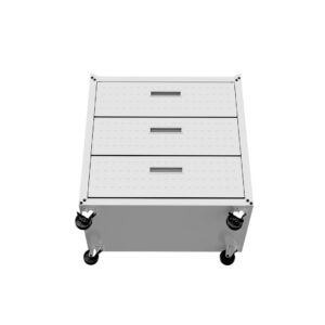 Manhattan Comfort Fortress Textured Metal 31.5" Garage Mobile Chest with 3 Full Extension Drawers in White