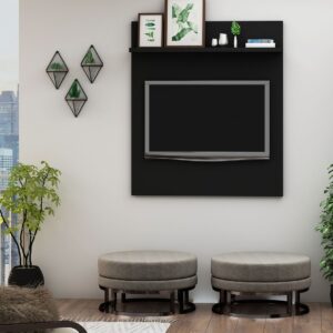 Manhattan Comfort Tribeca 35.43 Mid-Century Modern TV Panel with Overhead D?cor Shelf in Black