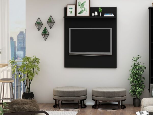 Manhattan Comfort Tribeca 35.43 Mid-Century Modern TV Panel with Overhead D?cor Shelf in Black