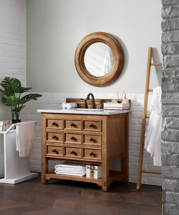 James Martin 500-V36-HON-3CAR Malibu 36 Inch Honey Alder Single Vanity with 3 cm Carrara Marble Top