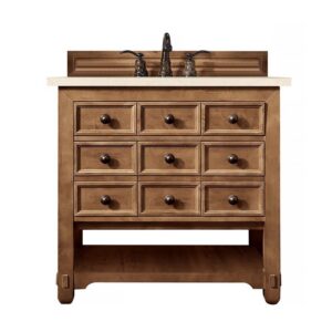 James Martin 500-V36-HON-3EMR Malibu 36 Inch Single Vanity Cabinet in Honey Alder with 3 CM Eternal Marfil Quartz Top