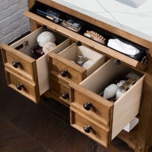 James Martin 500-V36-HON-3ENC Malibu 36 Inch Single Vanity Cabinet with Ethereal Noctis Quartz Top - Honey Alder