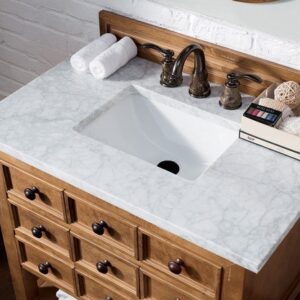 James Martin 500-V36-HON-3CAR Malibu 36 Inch Honey Alder Single Vanity with 3 cm Carrara Marble Top