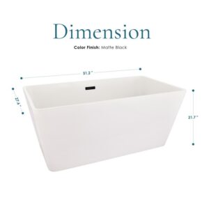 Altair 51251-BAT-WH-FB Regina 51 1/4 x 27 5/8 Inch Flatbottom Freestanding Acrylic Soaking Bathtub with Drain and Overflow - Glossy White