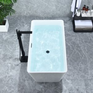 Altair 51251-BAT-WH-FB Regina 51 1/4 x 27 5/8 Inch Flatbottom Freestanding Acrylic Soaking Bathtub with Drain and Overflow - Glossy White