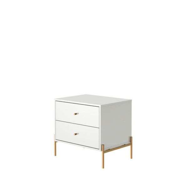 Manhattan Comfort Jasper Nightstand with Steel Gold Legs in White Gloss