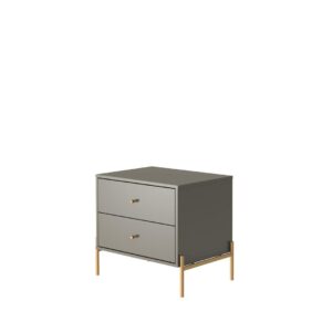 Manhattan Comfort Jasper Nightstand with Steel Gold Legs in Grey Gloss