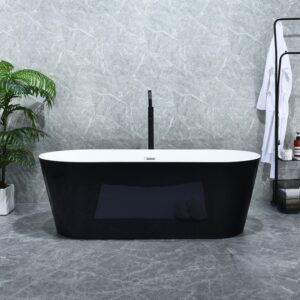 Altair 51563-BAT-BK-FC Kaprun 62 5/8 x 29 1/8 Inch Flatbottom Freestanding Acrylic Soaking Bathtub with Drain and Overflow - Glossy Black