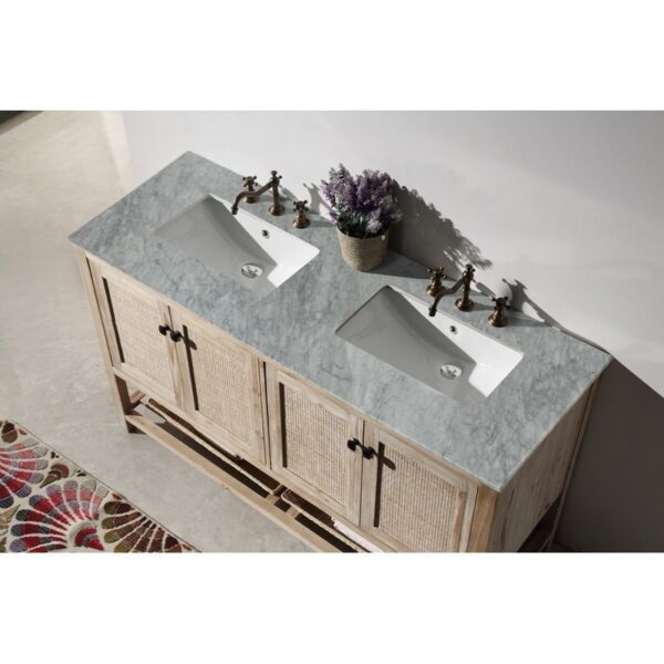 Legion Furniture WH5160 60 Inch Solid Wood Vanity in White Wash with Marble Top, No Faucet