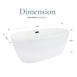 Altair 51659-BAT-WH-FB Rauris 59 1/8 x 28 3/8 Inch Flatbottom Freestanding Acrylic Soaking Bathtub with Drain and Overflow - Glossy White