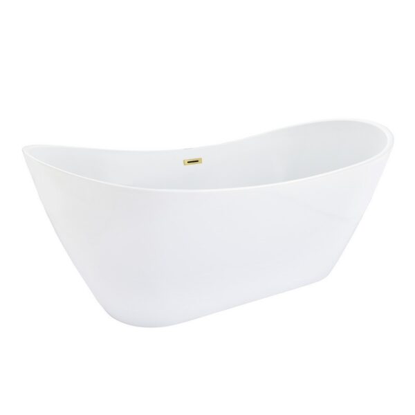 Altair 51967-BAT-WH-FS Vansza 67 x 31 1/2 Inch Flatbottom Freestanding Acrylic Soaking Bathtub with Drain and Overflow - Glossy White