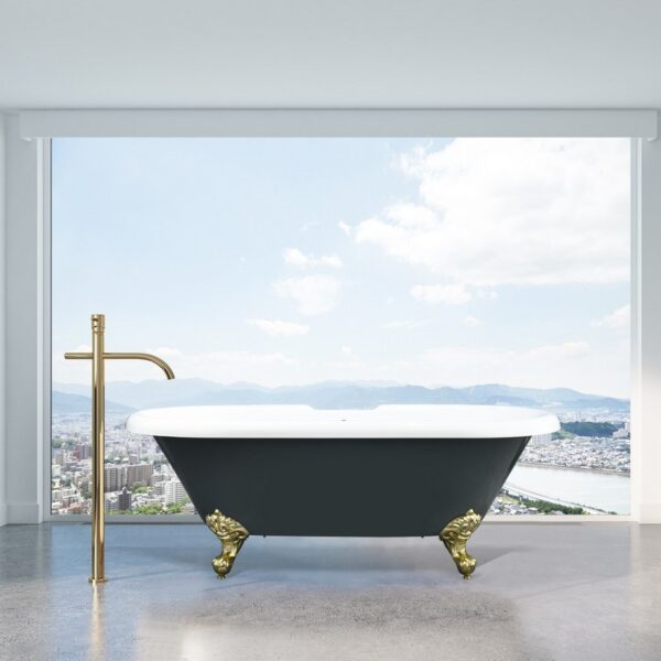 Altair 52167-BAT-GR-BB Kerta 66 7/8 x 29 1/8 Inch Acrylic Clawfoot Soaking Bathtub with Drain and Overflow - Glossy Gray