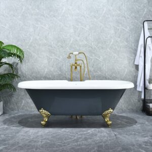 Altair 52167-BAT-GR-BB Kerta 66 7/8 x 29 1/8 Inch Acrylic Clawfoot Soaking Bathtub with Drain and Overflow - Glossy Gray