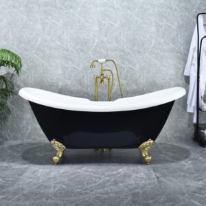 Altair 52269-BAT-BK-BB Porva 68 7/8 x 29 1/8 Inch Acrylic Clawfoot Soaking Bathtub with Drain and Overflow - Glossy Black