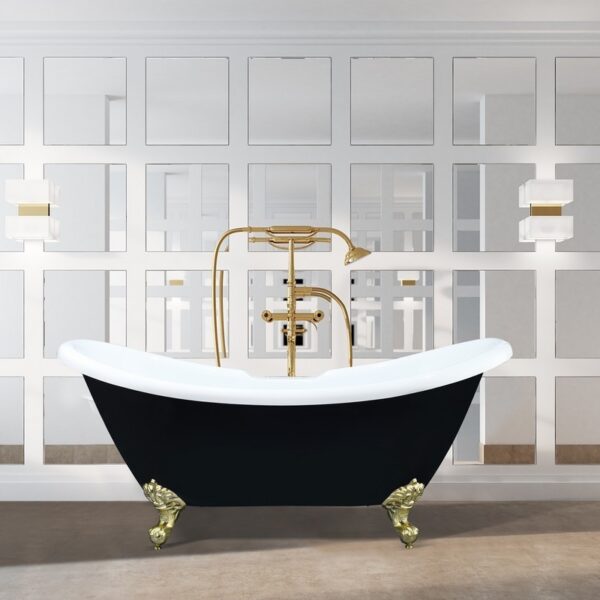 Altair 52269-BAT-BK-BB Porva 68 7/8 x 29 1/8 Inch Acrylic Clawfoot Soaking Bathtub with Drain and Overflow - Glossy Black