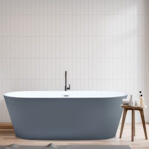 Altair 52367-BAT-GR-FC Szany 66 7/8 x 31 1/2 Inch Flatbottom Freestanding Acrylic Soaking Bathtub with Drain and Overflow - Matte Gray