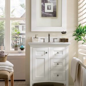 James Martin 527-V30-BW-3AF Palisades 30 Inch Single Vanity in Bright White with 3 cm Arctic Fall Solid Surface Top