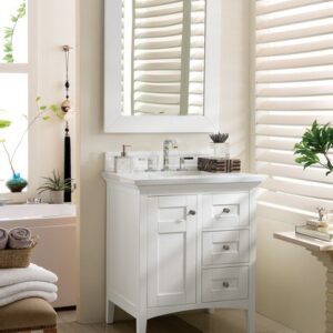 James Martin 527-V30-BW-3AF Palisades 30 Inch Single Vanity in Bright White with 3 cm Arctic Fall Solid Surface Top