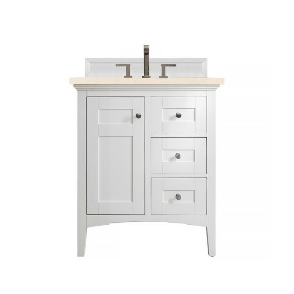 James Martin 527-V30-BW-3EMR Palisades 30 Inch Single Vanity in Bright White with 3 CM Eternal Marfil Quartz Top