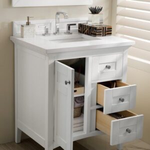 James Martin 527-V30-BW-3AF Palisades 30 Inch Single Vanity in Bright White with 3 cm Arctic Fall Solid Surface Top