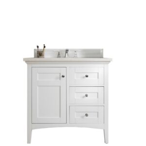 James Martin 527-V36-BW-3AF Palisades 36 Inch Single Vanity in Bright White with 3 cm Arctic Fall Solid Surface Top