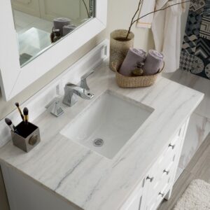 James Martin 527-V36-BW-3AF Palisades 36 Inch Single Vanity in Bright White with 3 cm Arctic Fall Solid Surface Top