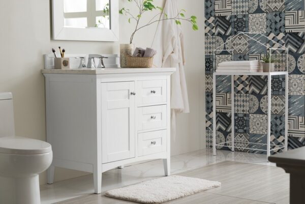 James Martin 527-V36-BW-3AF Palisades 36 Inch Single Vanity in Bright White with 3 cm Arctic Fall Solid Surface Top